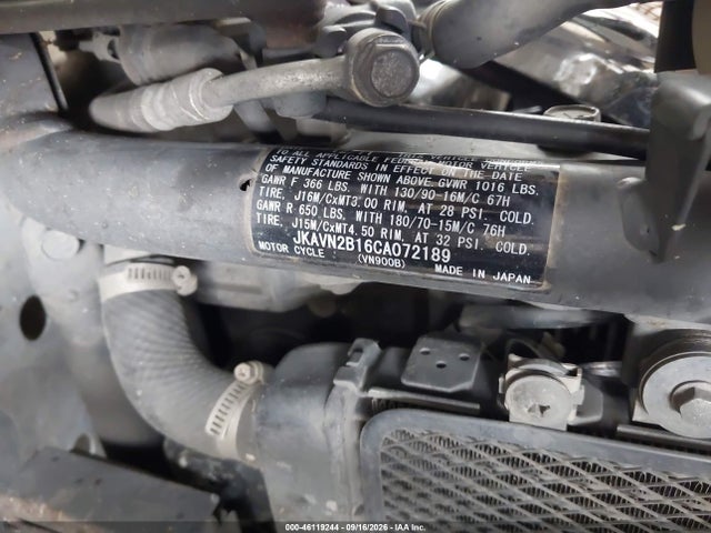 2012 Kawasaki Vn900 B მანქანა იყიდება აუქციონზე, vin: JKAVN2B16CA072189, აუქციონის ნომერი: 46119244