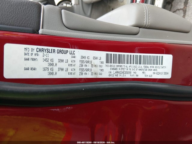 46119269 :رقم المزاد ، 1J4RR4GGXBC656998 vin ، 2011 Jeep Grand Cherokee Laredo مزاد بيع
