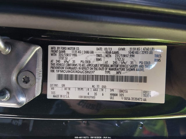 Продажа на аукционе авто 2013 Ford Escape Se, vin: 1FMCU9GXXDUC58237, номер лота: 46119273