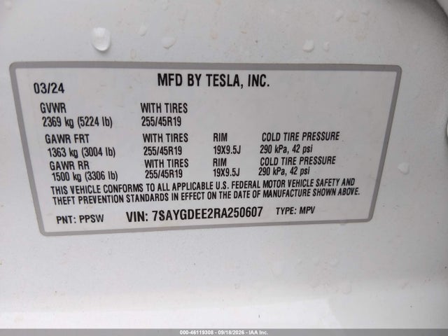 Продаж на аукціоні авто 2024 Tesla Model Y Long Range Dual Motor All-wheel Drive, vin: 7SAYGDEE2RA250607, номер лоту: 46119308