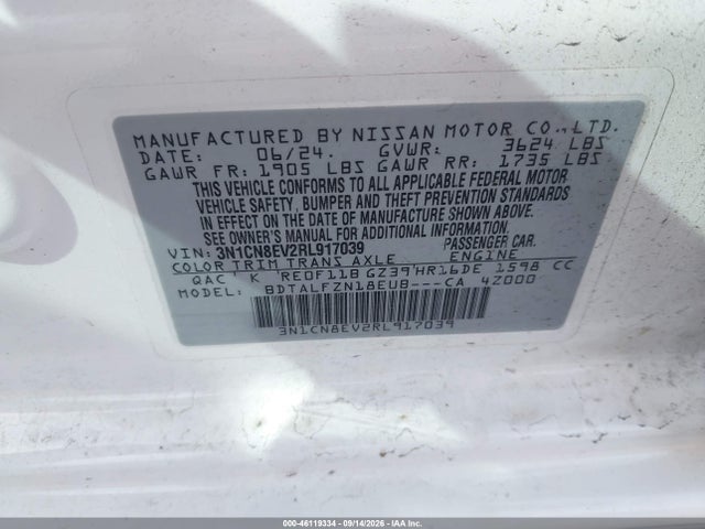 46119334 :رقم المزاد ، 3N1CN8EV2RL917039 vin ، 2024 Nissan Versa 1.6 Sv مزاد بيع