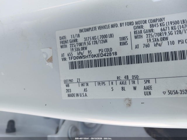 2019 Ford F-550 Chassis Xl მანქანა იყიდება აუქციონზე, vin: 1FD0W5HT0KED42818, აუქციონის ნომერი: 46119341