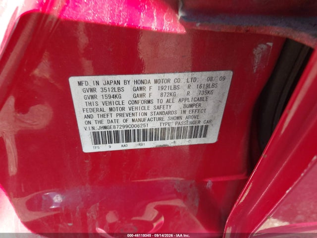 Продажа на аукционе авто 2009 Honda Fit, vin: JHMGE87299C006251, номер лота: 46119345