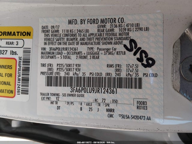 Aukcja sprzedaży 2018 Ford Fusion Hybrid Se, vin: 3FA6P0LU9JR124361, numer aukcji: 46119372