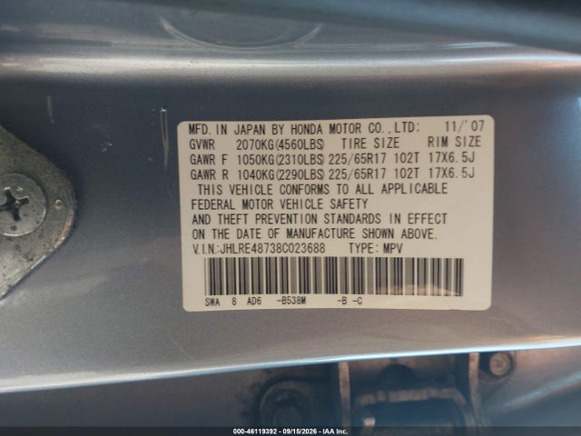 Продажа на аукционе авто 2008 Honda Cr-v Ex-l, vin: JHLRE48738C023688, номер лота: 46119392