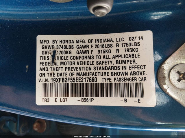 Aukcja sprzedaży 2014 Honda Civic Lx, vin: 19XFB2F55EE217660, numer aukcji: 46119396