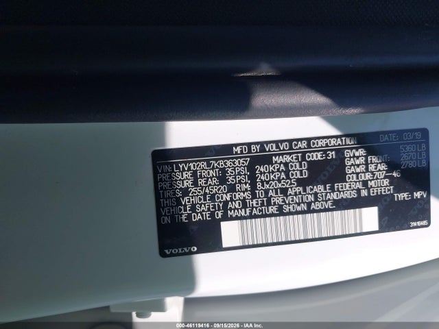 Продаж на аукціоні авто 2019 Volvo Xc60 T5 Inscription, vin: LYV102RL7KB363057, номер лоту: 46119416