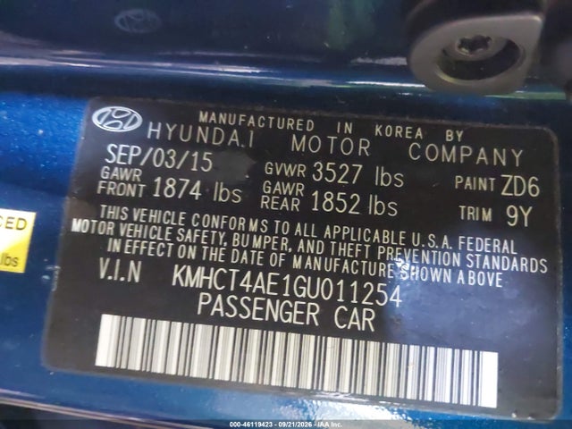 Продажа на аукционе авто 2016 Hyundai Accent Se, vin: KMHCT4AE1GU011254, номер лота: 46119423