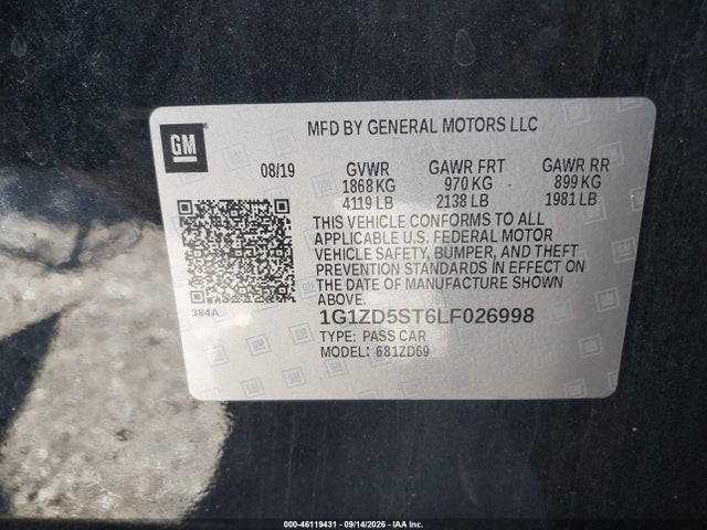Продажа на аукционе авто 2020 Chevrolet Malibu Fwd Lt, vin: 1G1ZD5ST6LF026998, номер лота: 46119431