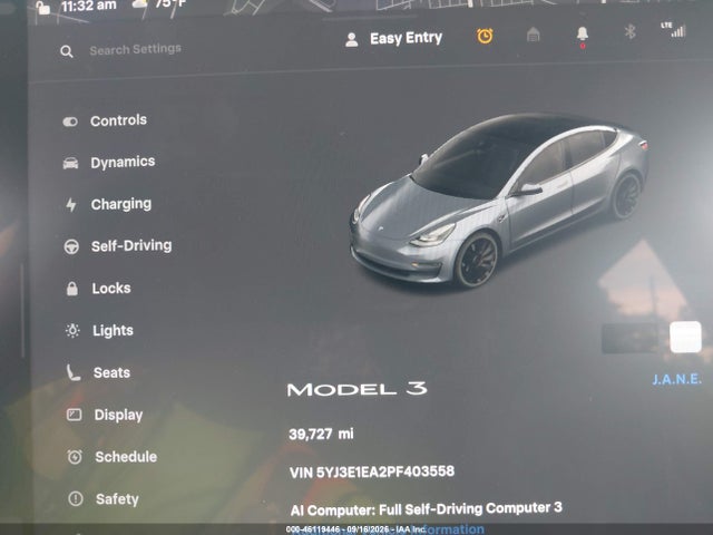 46119446 :رقم المزاد ، 5YJ3E1EA2PF403558 vin ، 2023 Tesla Model 3 Rear-wheel Drive مزاد بيع