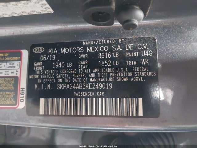 Aukcja sprzedaży 2019 Kia Rio S, vin: 3KPA24AB3KE249019, numer aukcji: 46119463