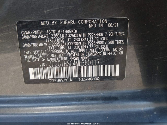 Продаж на аукціоні авто 2021 Subaru Crosstrek Sport, vin: JF2GTHSC4MH360117, номер лоту: 46119493