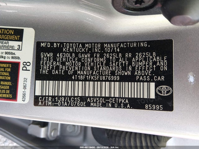 Aukcja sprzedaży 2015 Toyota Camry Xse, vin: 4T1BF1FK5FU876999, numer aukcji: 46119495