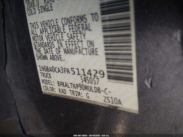46119504 :رقم المزاد ، 1N6BA0CA3FN511429 vin ، 2015 Nissan Titan Sv مزاد بيع