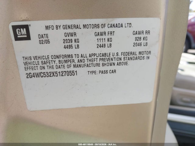 Aukcja sprzedaży 2005 Buick Lacrosse Cx, vin: 2G4WC532X51270551, numer aukcji: 46119549