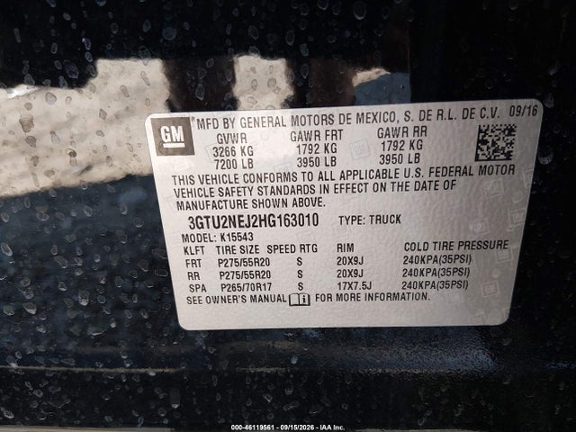 Aukcja sprzedaży 2017 Gmc Sierra 1500 Slt, vin: 3GTU2NEJ2HG163010, numer aukcji: 46119561