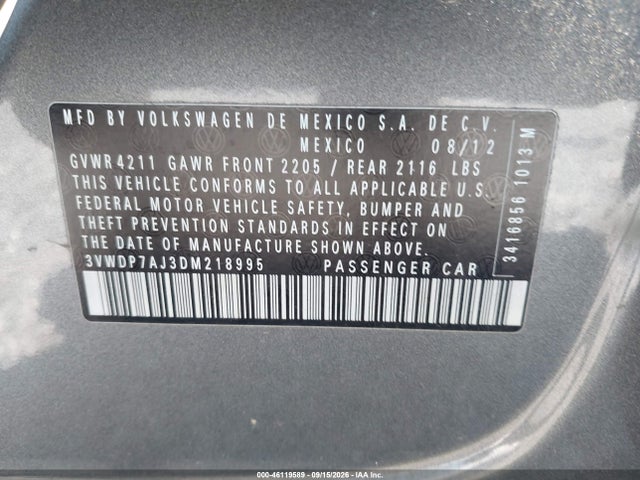 Продаж на аукціоні авто 2013 Volkswagen Jetta 2.5l Se, vin: 3VWDP7AJ3DM218995, номер лоту: 46119589