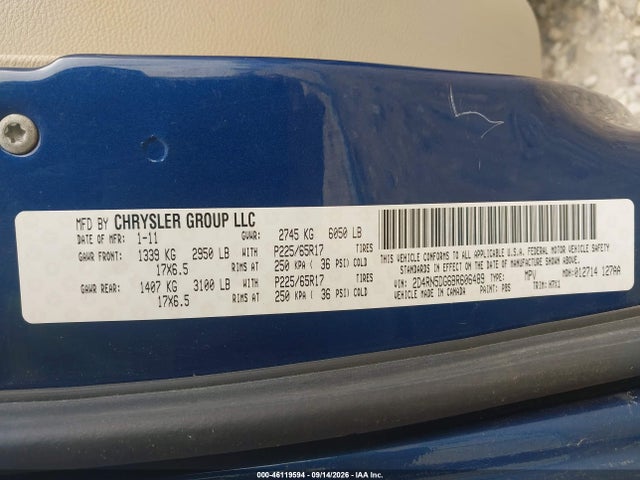 46119594 :رقم المزاد ، 2D4RN5DG6BR606489 vin ، 2011 Dodge Grand Caravan Crew مزاد بيع