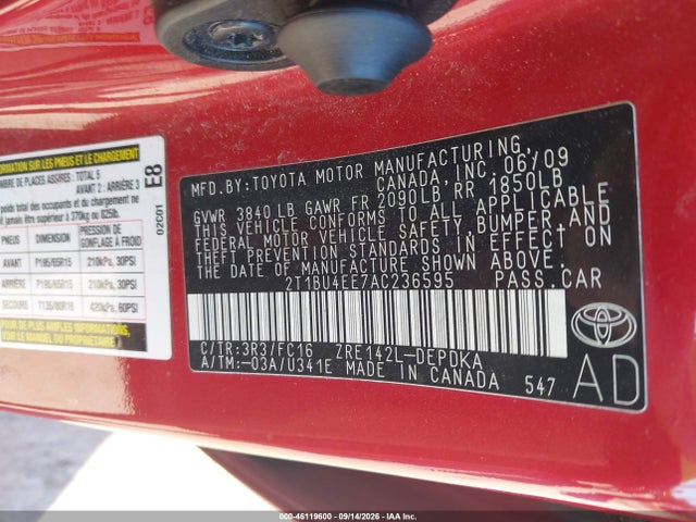 46119600 :رقم المزاد ، 2T1BU4EE7AC236595 vin ، 2010 Toyota Corolla Le مزاد بيع