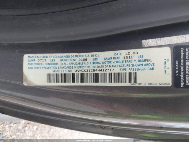 2004 Volkswagen New Beetle Gls 2.0l მანქანა იყიდება აუქციონზე, vin: 3VWCK31C84M412717, აუქციონის ნომერი: 46119624