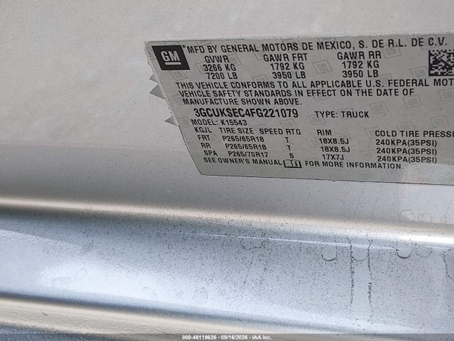 3GCUKSEC4FG221079 Chevrolet Silverado 1500 Ltz