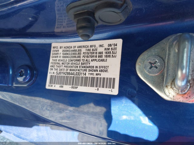46119635 :رقم المزاد ، 5J6YH28644L033114 vin ، 2004 Honda Element Ex مزاد بيع