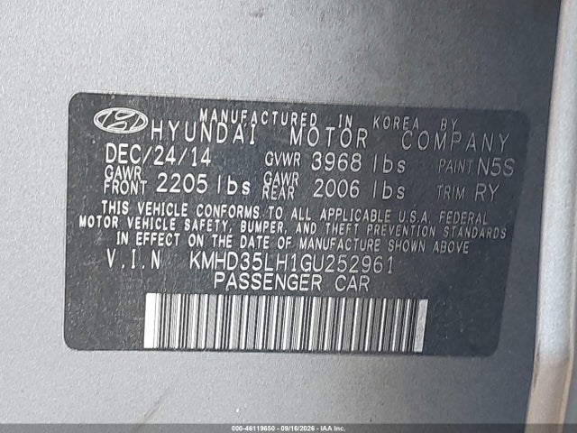 2016 Hyundai Elantra Gt მანქანა იყიდება აუქციონზე, vin: KMHD35LH1GU252961, აუქციონის ნომერი: 46119650