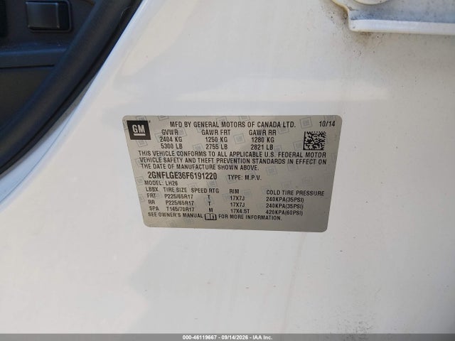 2015 Chevrolet Equinox 2lt მანქანა იყიდება აუქციონზე, vin: 2GNFLGE36F6191220, აუქციონის ნომერი: 46119667