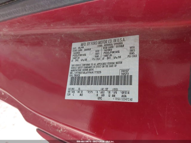 Продаж на аукціоні авто 2000 Ford F-150 Lariat/work Series/xl/xlt, vin: 1FTRX18L4YNA17325, номер лоту: 46119675