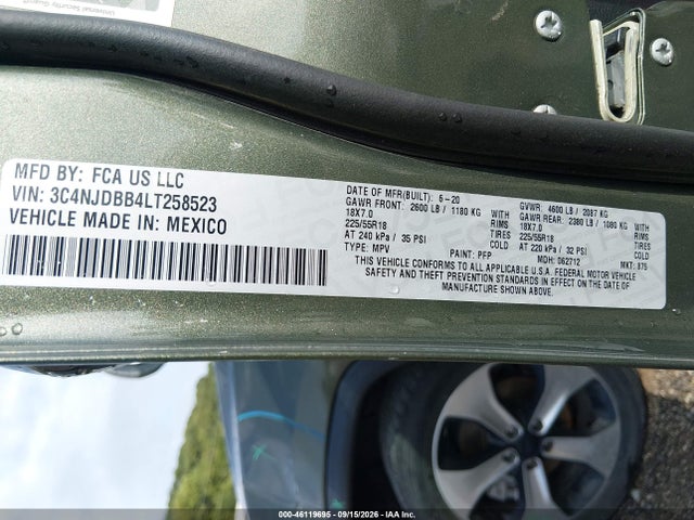 2020 Jeep Compass Sun And Safety 4x4 მანქანა იყიდება აუქციონზე, vin: 3C4NJDBB4LT258523, აუქციონის ნომერი: 46119695