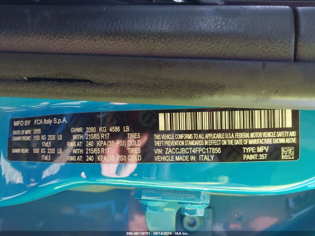 Продаж на аукціоні авто 2015 Jeep Renegade Trailhawk, vin: ZACCJBCT4FPC17856, номер лоту: 46119701