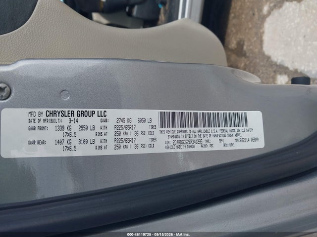 2014 Dodge Grand Caravan Sxt/sxt 30th Anniversary მანქანა იყიდება აუქციონზე, vin: 2C4RDGCG2ER341295, აუქციონის ნომერი: 46119725