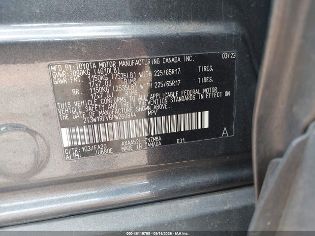46119758 :رقم المزاد ، 2T3W1RFV6PW260844 vin ، 2023 Toyota Rav4 Xle مزاد بيع
