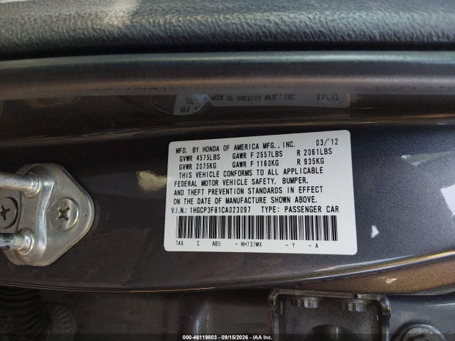 Продажа на аукционе авто 2012 Honda Accord 3.5 Ex-l, vin: 1HGCP3F81CA023097, номер лота: 46119803