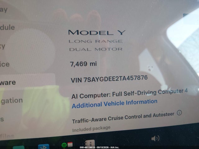 7SAYGDEE2TA457876 Tesla Model Y All-wheel Drive/long Range Launch Series/premium All-wheel Drive