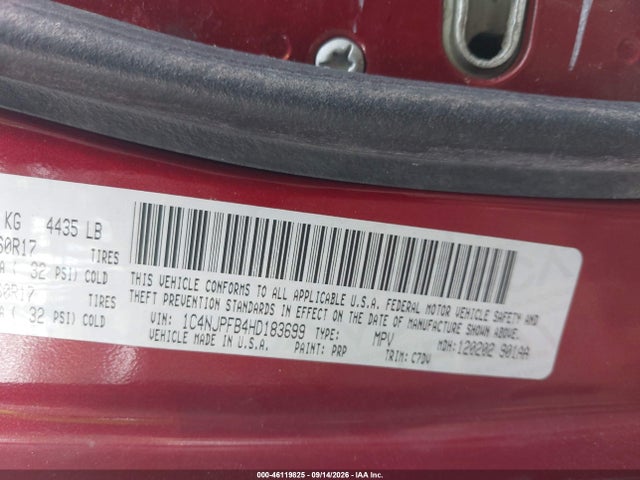 46119825 :رقم المزاد ، 1C4NJPFB4HD183699 vin ، 2017 Jeep Patriot Latitude Fwd مزاد بيع