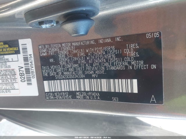 Aukcja sprzedaży 2005 Toyota Sienna Le, vin: 5TDZA23C05S343384, numer aukcji: 46119836