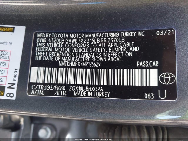 Aukcja sprzedaży 2021 Toyota C-hr Xle, vin: NMTKHMBX7MR125629, numer aukcji: 46119863