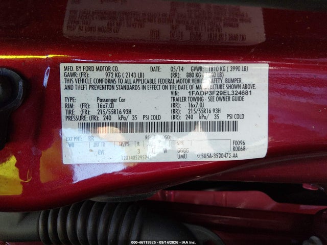46119925 :رقم المزاد ، 1FADP3F29EL324681 vin ، 2014 Ford Focus Se مزاد بيع
