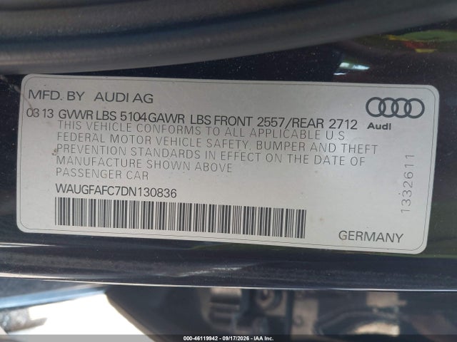 2013 Audi A6 2.0t Premium მანქანა იყიდება აუქციონზე, vin: WAUGFAFC7DN130836, აუქციონის ნომერი: 46119942