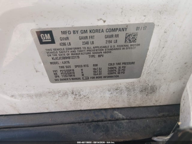 2017 Buick Encore Essence მანქანა იყიდება აუქციონზე, vin: KL4CJCSB9HB122179, აუქციონის ნომერი: 46119955