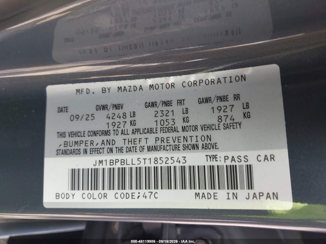 Aukcja sprzedaży 2026 Mazda Mazda3 2.5 S Carbon Edition, vin: JM1BPBLL5T1852543, numer aukcji: 46119986