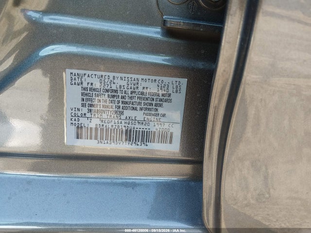 2026 Nissan Sentra Sr მანქანა იყიდება აუქციონზე, vin: 3N1AB9DV7TY296396, აუქციონის ნომერი: 46120006