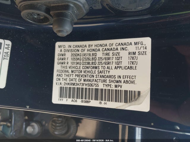 Aukcja sprzedaży 2015 Honda Cr-v Ex-l, vin: 2HKRM3H73FH506755, numer aukcji: 46120048