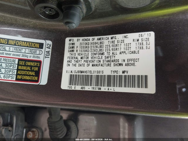 46120058 :رقم المزاد ، 5J6RM4H57EL015615 vin ، 2014 Honda Cr-v Ex مزاد بيع