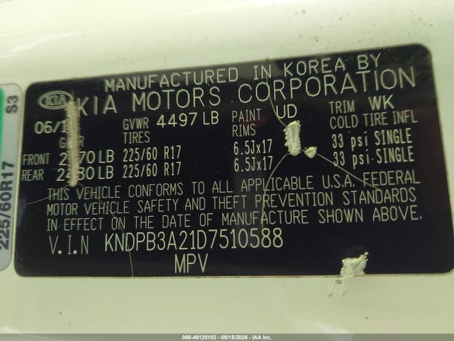 46120102 :رقم المزاد ، KNDPB3A21D7510588 vin ، 2013 Kia Sportage Lx مزاد بيع