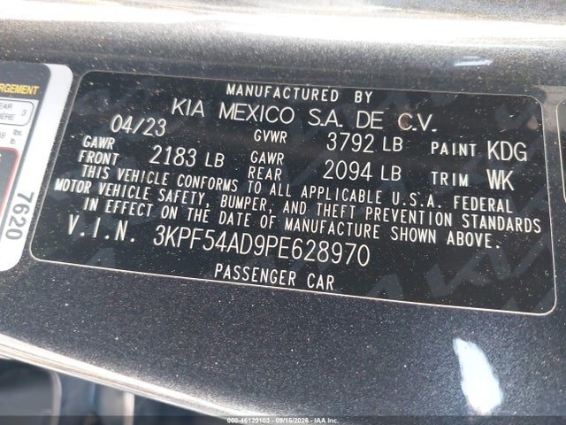 Продаж на аукціоні авто 2023 Kia Forte Gt-line, vin: 3KPF54AD9PE628970, номер лоту: 46120103