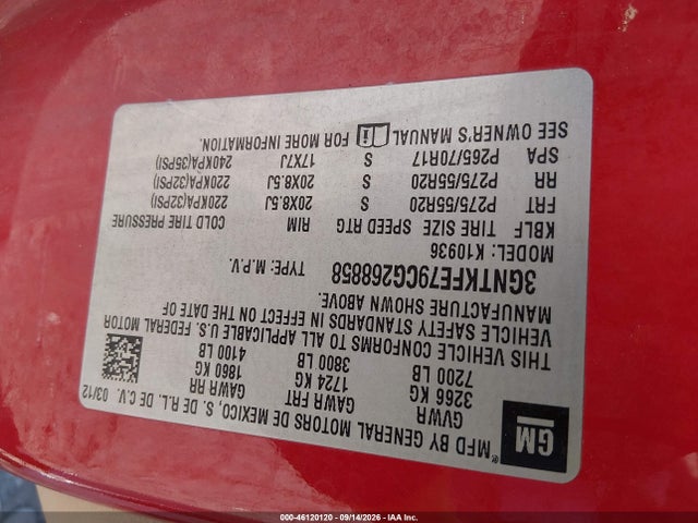 46120120 :رقم المزاد ، 3GNTKFE79CG268858 vin ، 2012 Chevrolet Avalanche 1500 Lt1 مزاد بيع