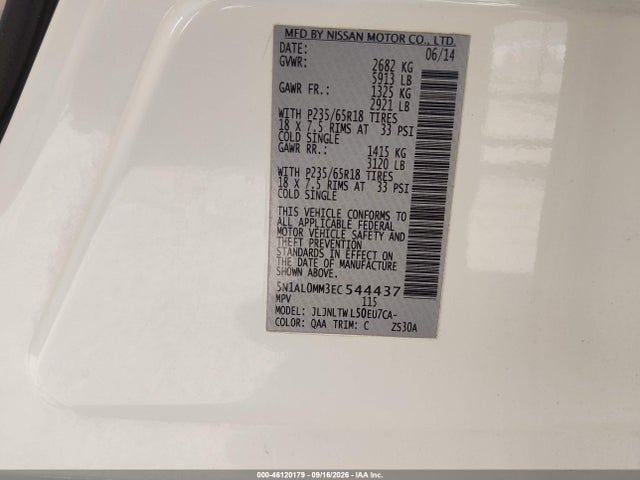 Aukcja sprzedaży 2014 Infiniti Qx60, vin: 5N1AL0MM3EC544437, numer aukcji: 46120179