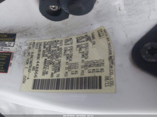 46120187 :رقم المزاد ، 1N6AD0CWXBC448866 vin ، 2011 Nissan Frontier Sv مزاد بيع